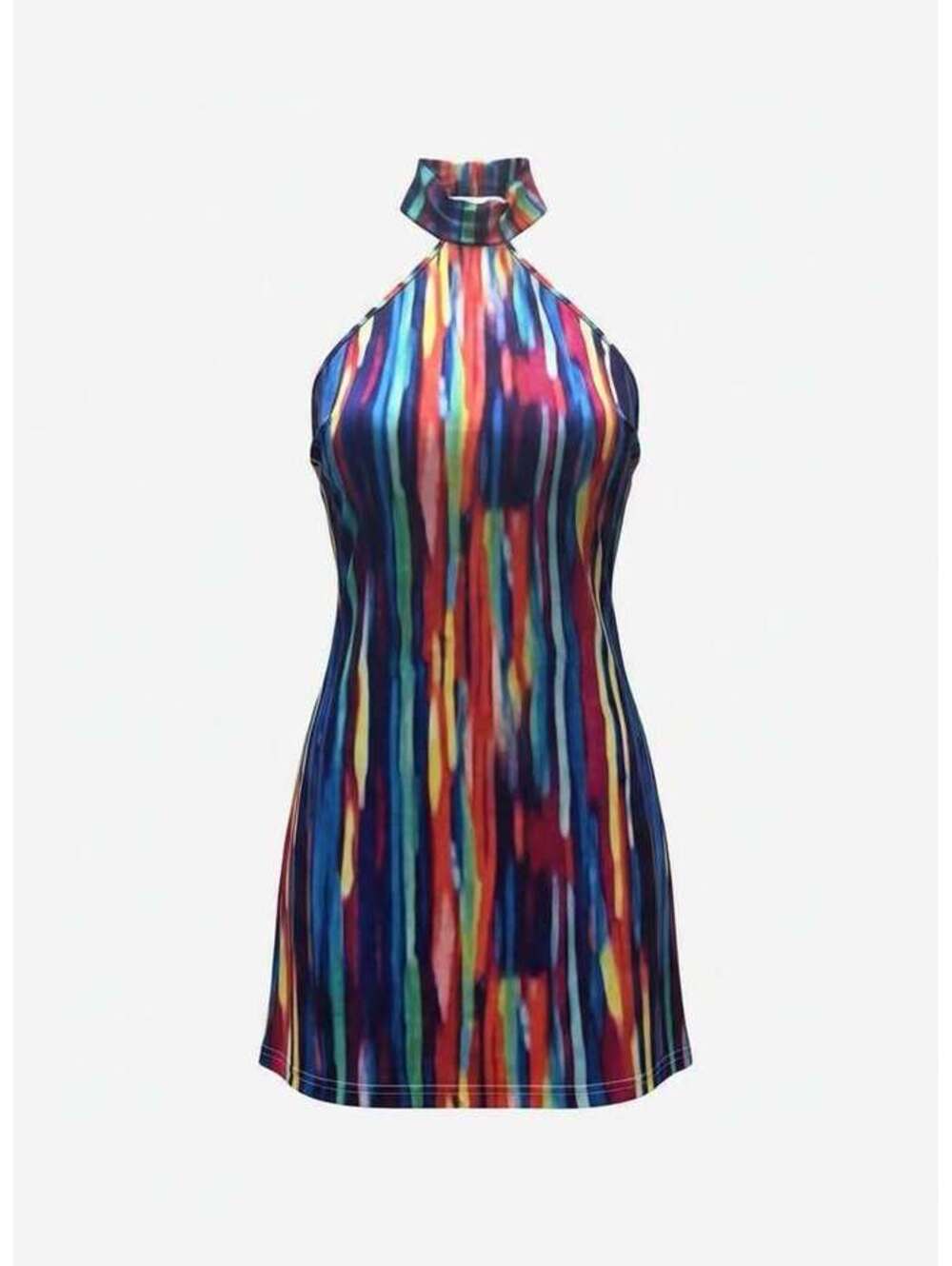 Multi-Color Abstract Print Halter Mini Dress